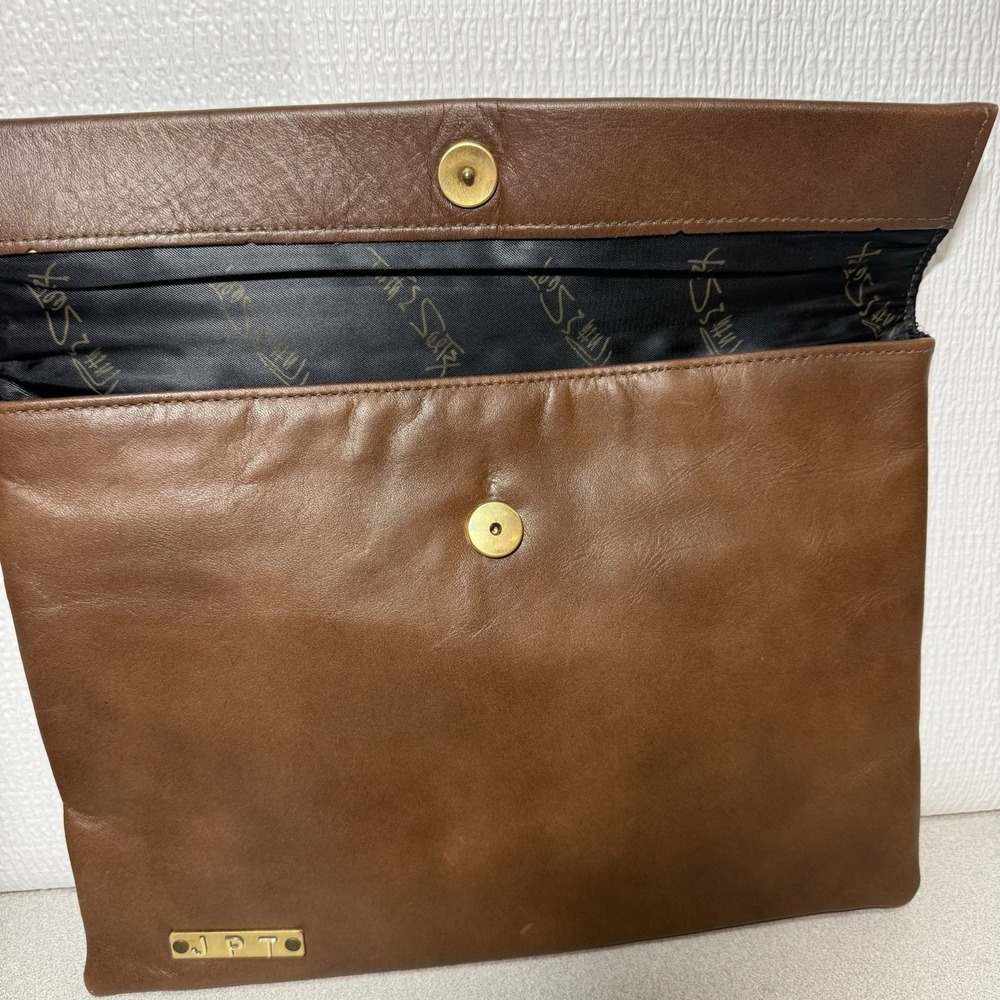 VINTAGE 1960s RUTH E SALTZ LEATHER CLUTCH BAG Brown‎ 12" LONG (JPT) Tag - Picture 3 of 12